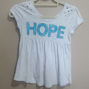 Justice Gray and Teal 'HOPE' Short Sleeve Tee Size 12